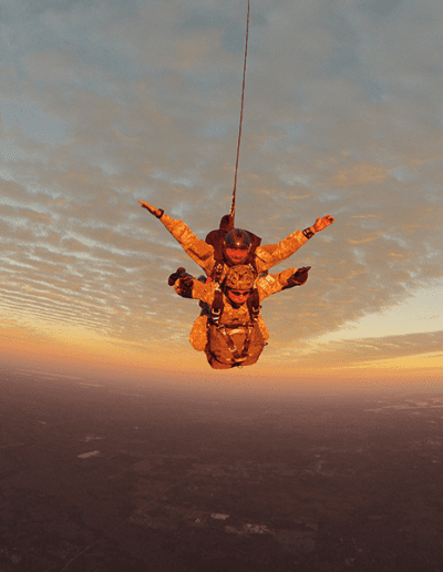 Heavy Load Tactical tandem skydive at sunset