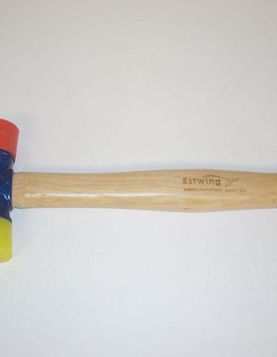 Wood handled double faced mallet with soft and hard tips
